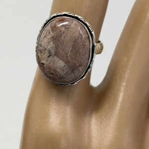 Hand crafted Dendritic Jasper Oval Statement Ring Silver Plated Size 6 New
